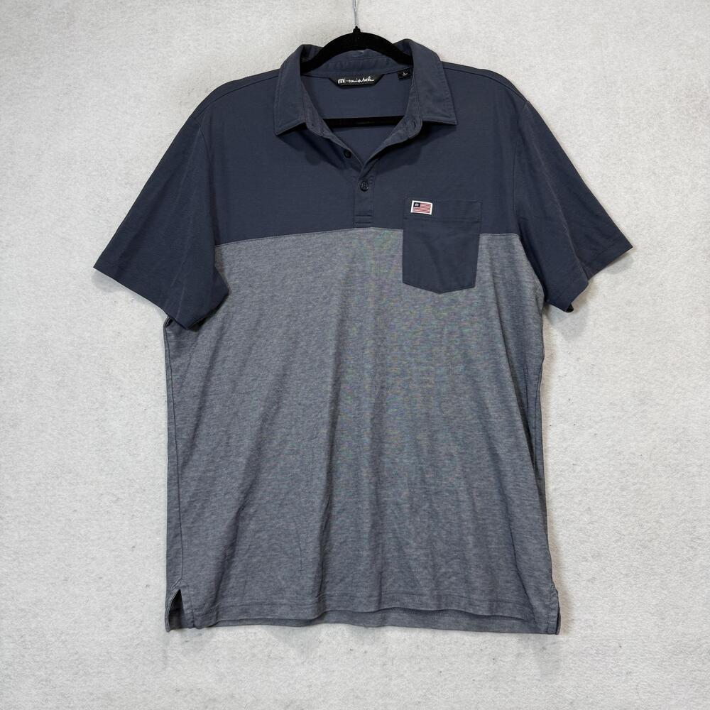 TravisMathew Polo Shirt Mens Large Blue Colorblock Pima Cotton Golf USA